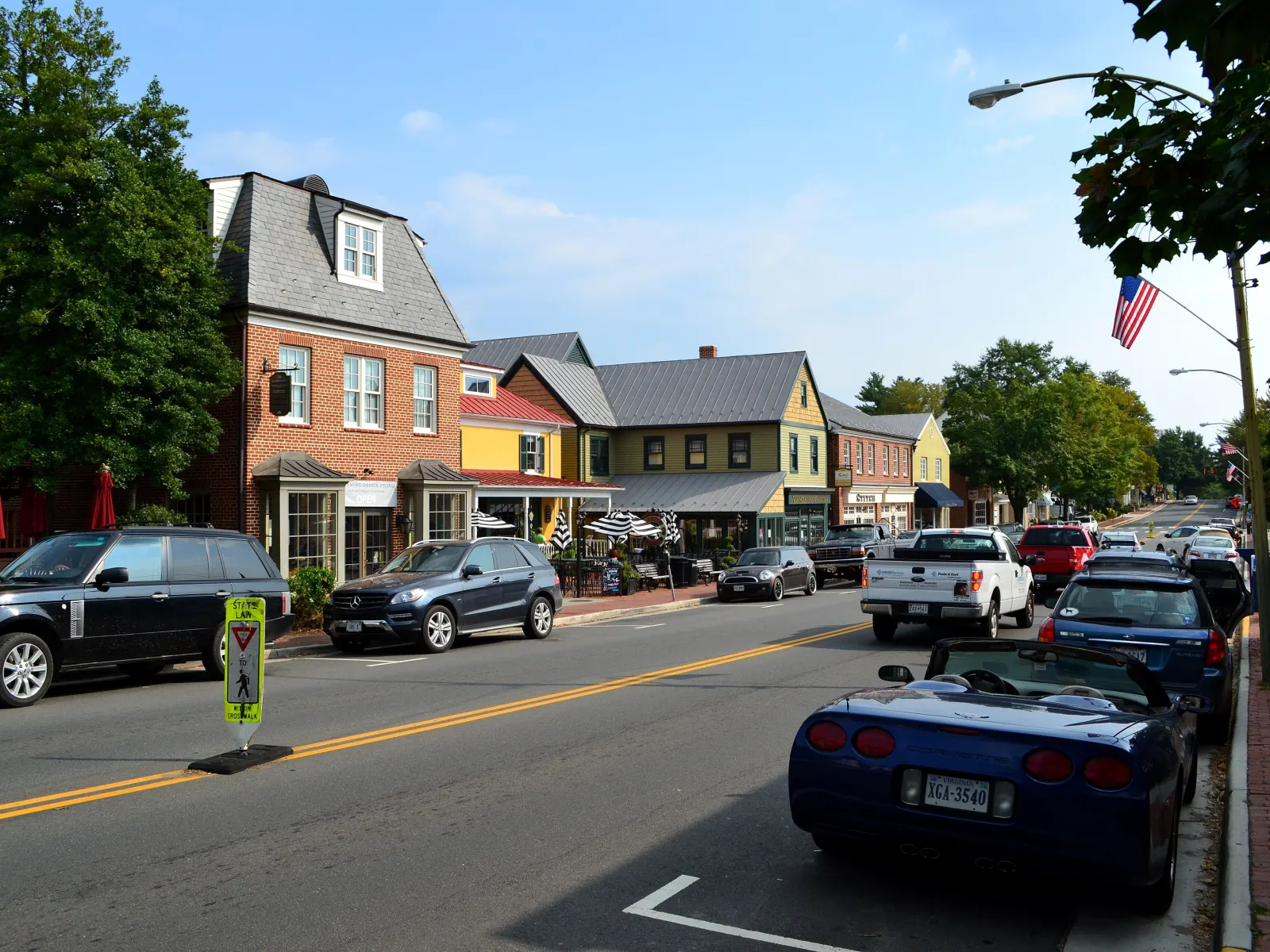 Brick and painted storefronts along Washington Street in Middleburg